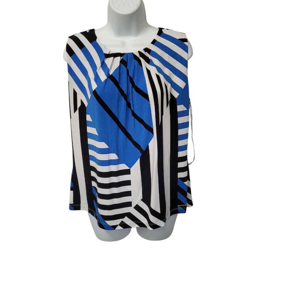 Calvin Klein Womens Sleeveless Top Size L Blue Black Stretch Office Career